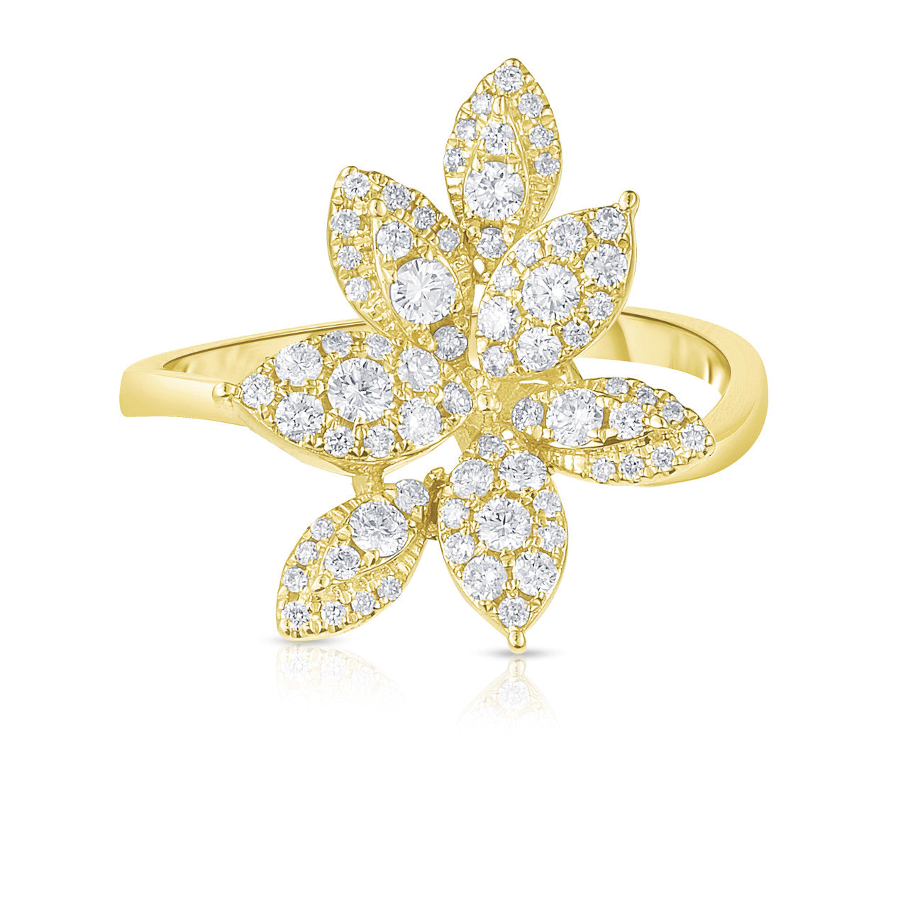 Pave' Diamond Flower Ring, 14K Yellow Gold- URBAETIS Fine Jewelry