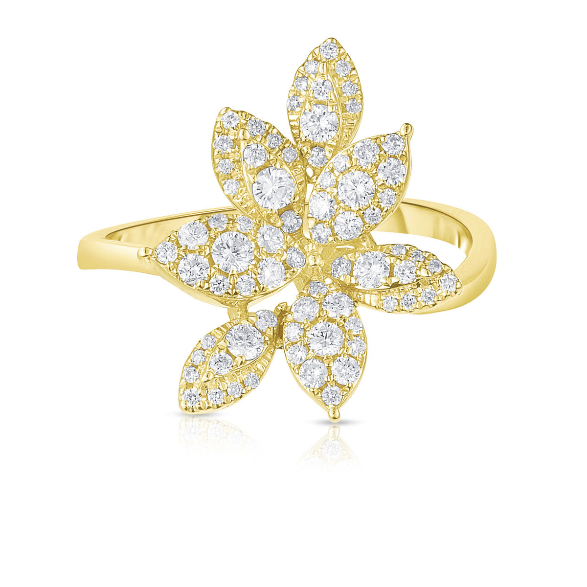 Pave' Diamond Flower Ring, 14K Yellow Gold- URBAETIS Fine Jewelry