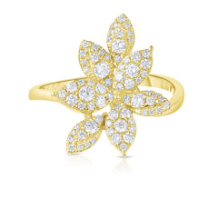 Pave' Diamond Flower Ring, 14K Yellow Gold- URBAETIS Fine Jewelry