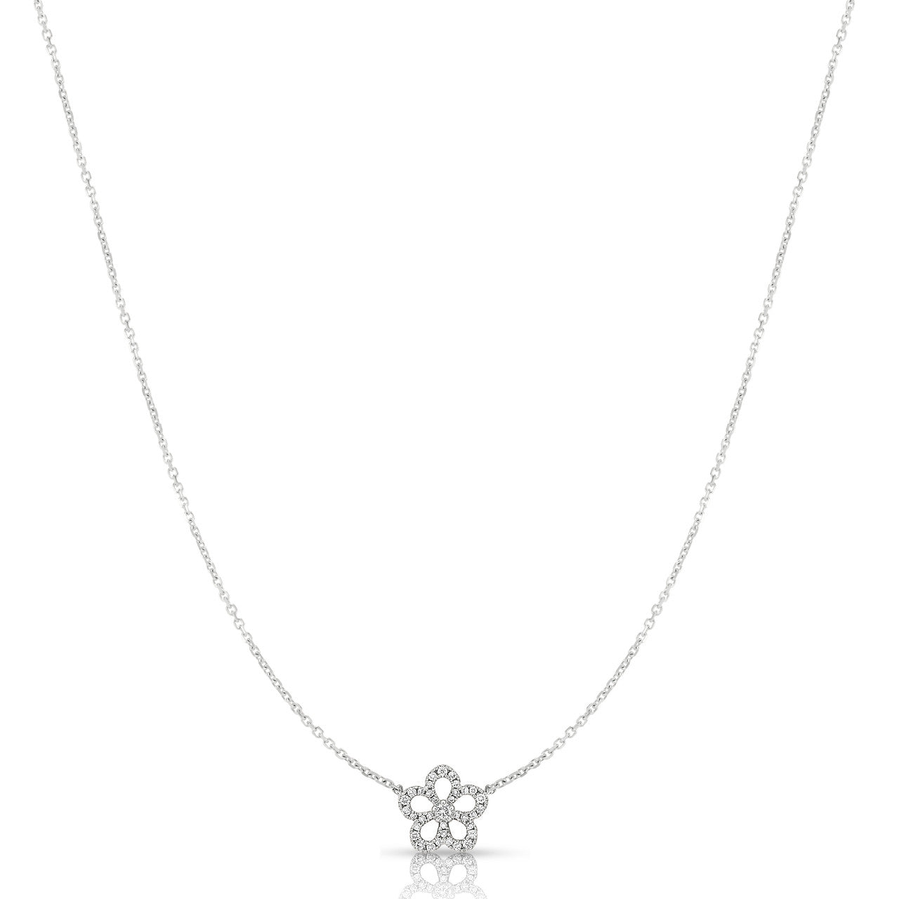 Diamond Flower Necklace, 14K White Gold- URBAETIS Fine Jewelry