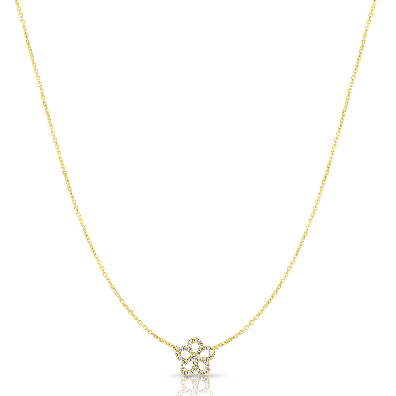 Diamond Flower Necklace, 14K Yellow Gold- URBAETIS Fine Jewelry
