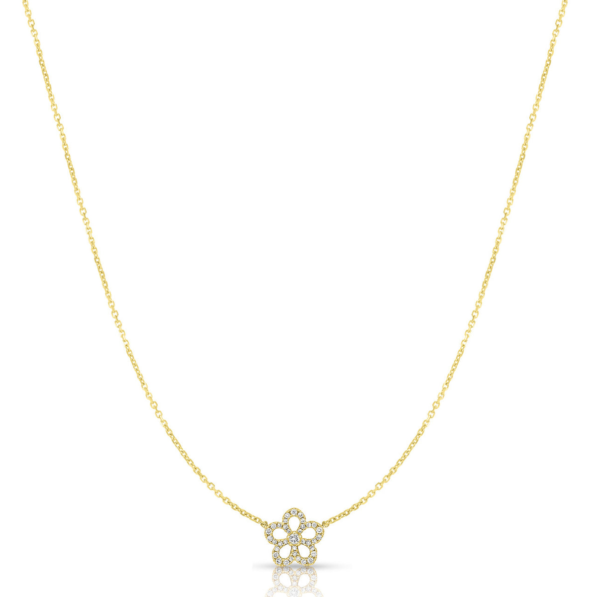 Diamond Flower Necklace, 14K Yellow Gold- URBAETIS Fine Jewelry
