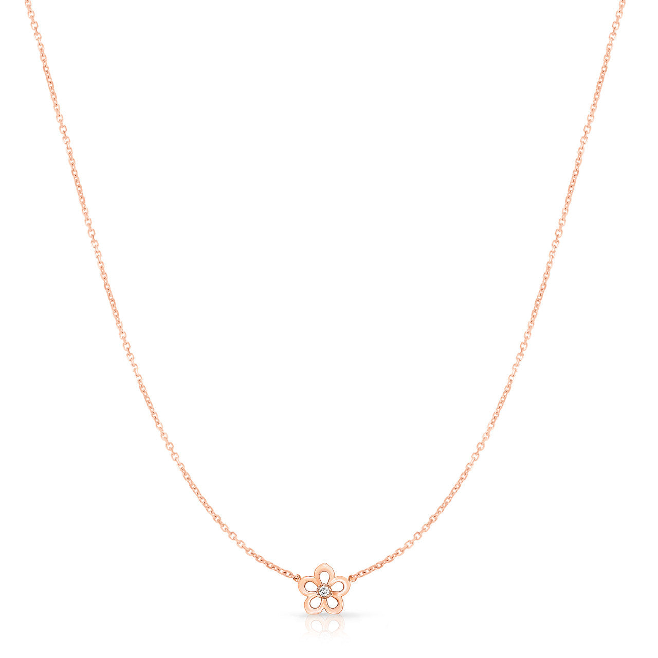 Petite Gold and Diamond Flower Necklace, 14k Rose Gold- URBAETIS Fine Jewelry