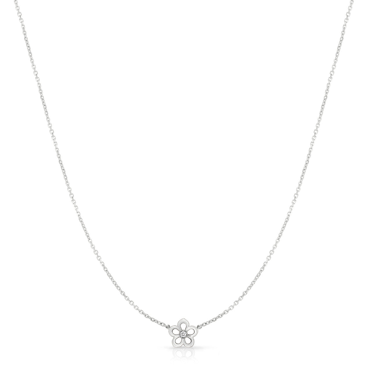 Petite Gold and Diamond Flower Necklace, 14k White Gold- URBAETIS Fine Jewelry