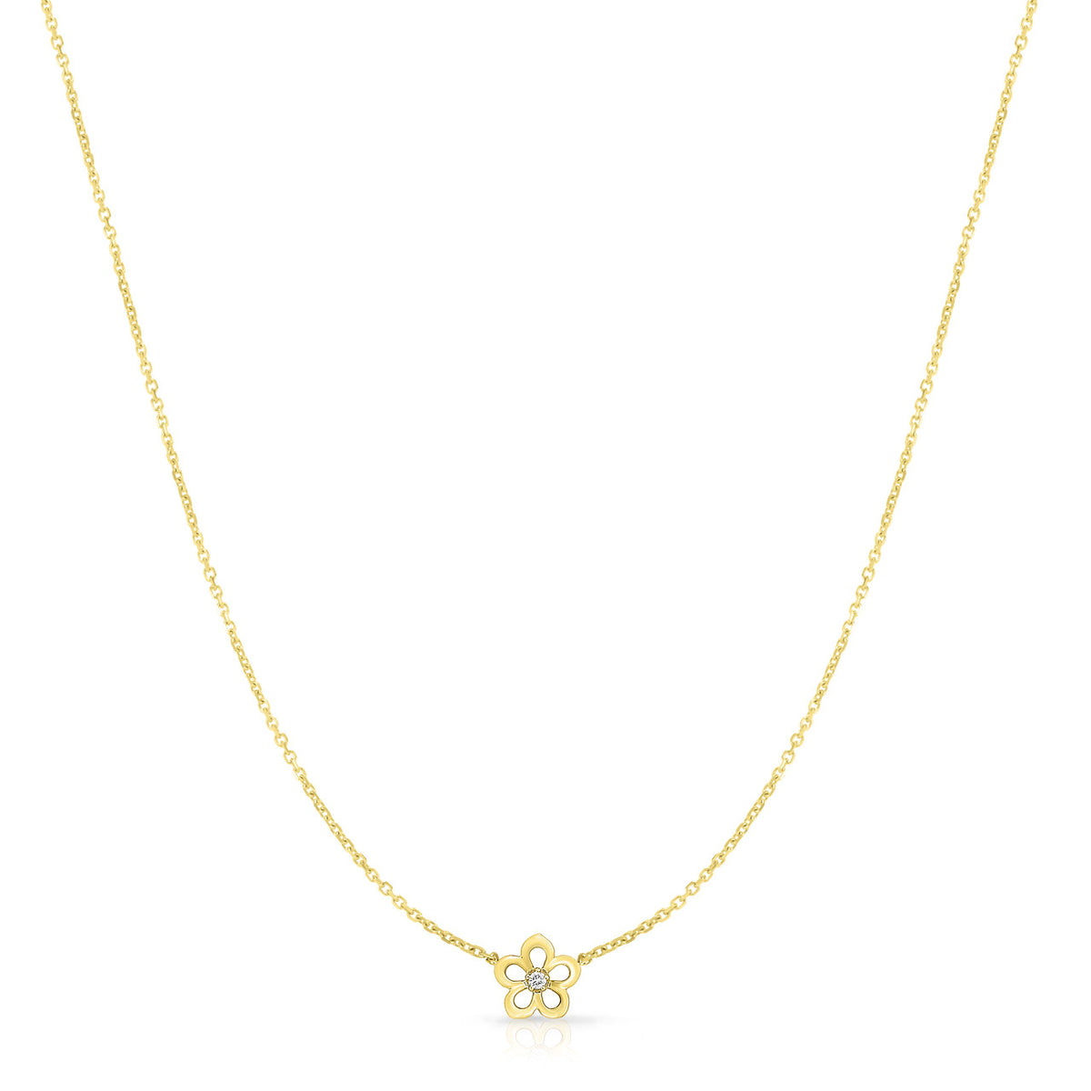 Petite Gold and Diamond Flower Necklace, 14k Yellow Gold- URBAETIS Fine Jewelry