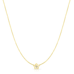Petite Gold and Diamond Flower Necklace, 14k Yellow Gold- URBAETIS Fine Jewelry