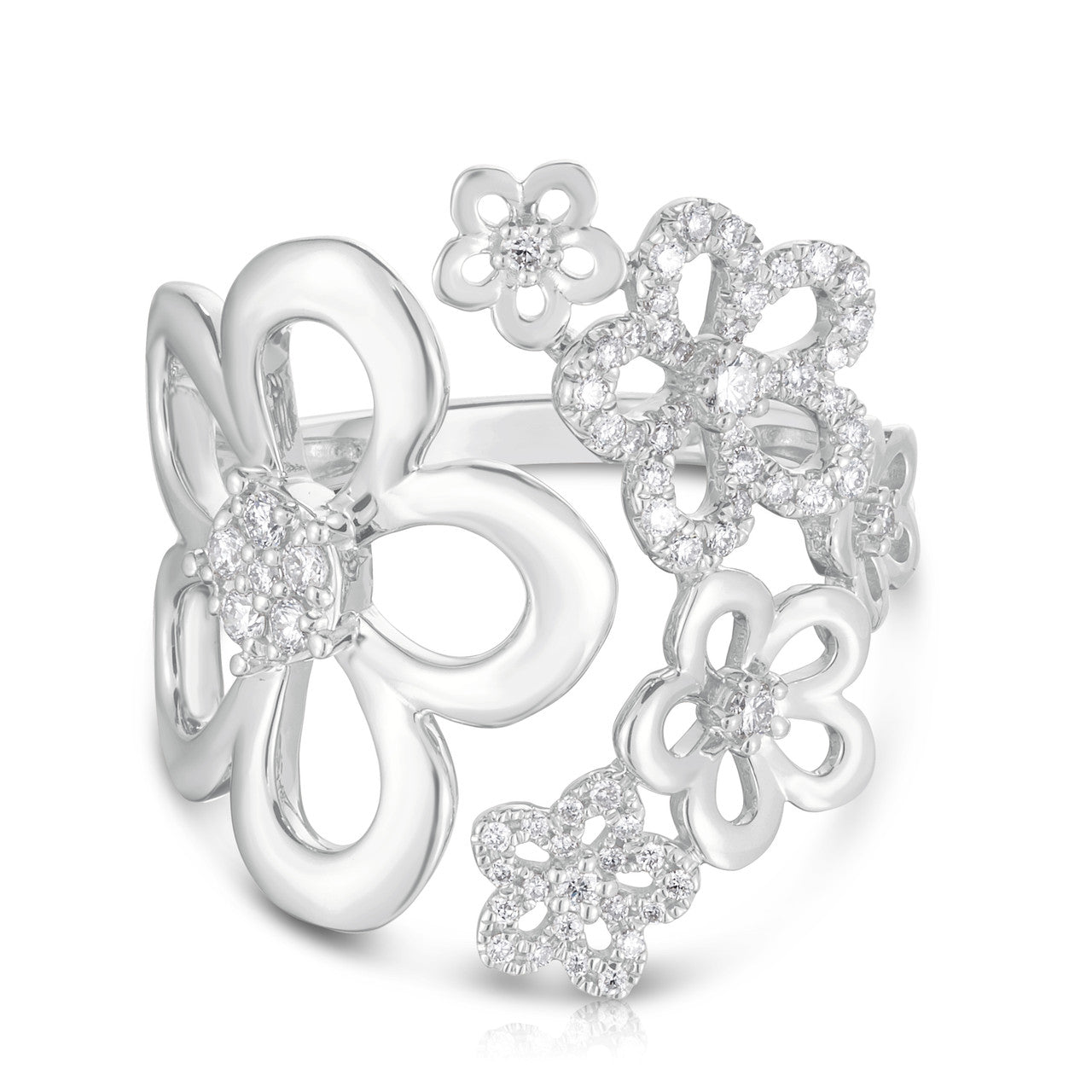 Diamond Flower Bouquet Ring, 14k White Gold- URBAETIS Fine Jewelry