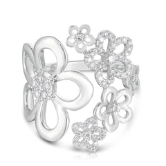 Diamond Flower Bouquet Ring, 14k White Gold- URBAETIS Fine Jewelry
