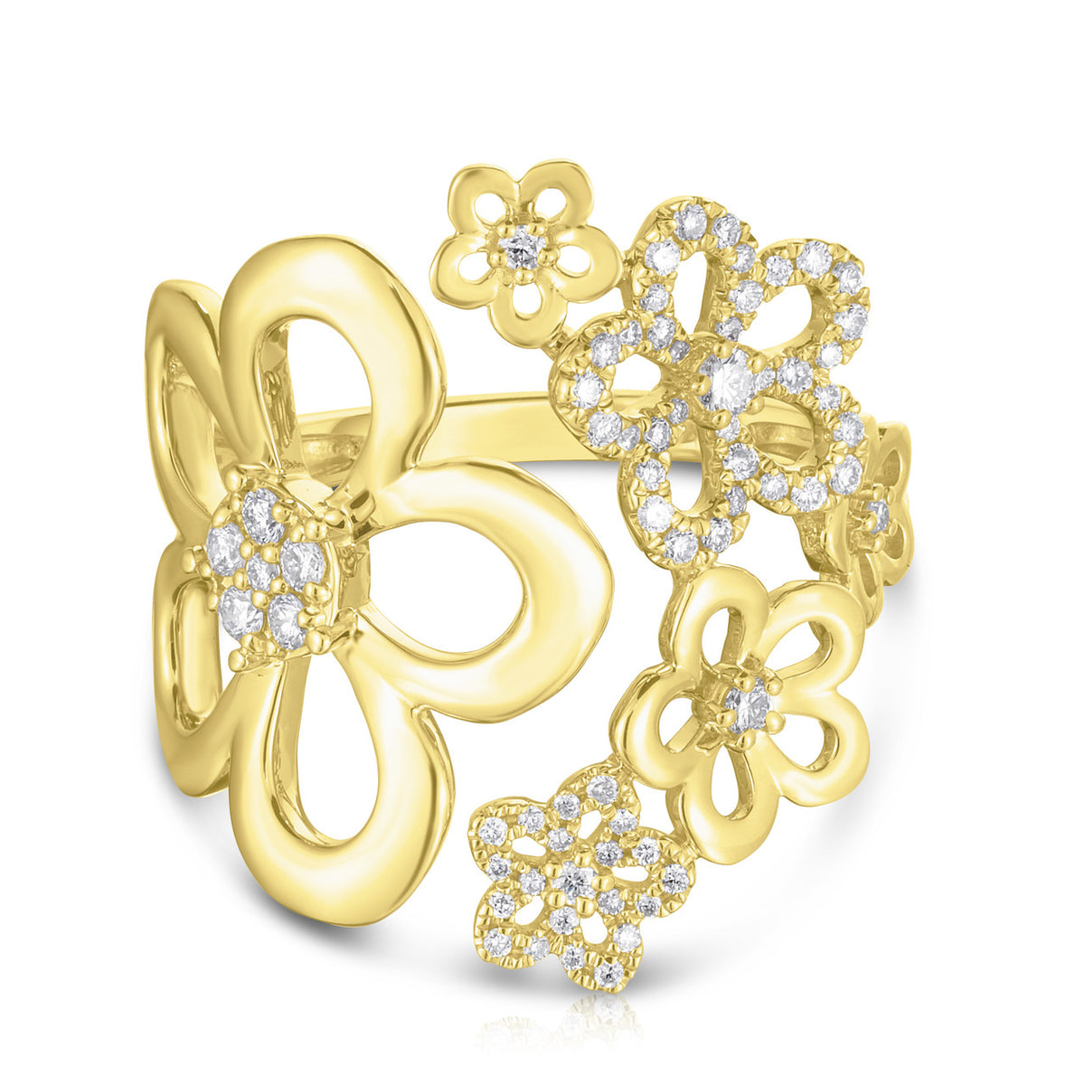 Diamond Flower Bouquet Ring, 14k Yellow Gold- URBAETIS Fine Jewelry