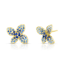 Blue Sapphire Hydrangea Earrings, 14k yellow gold - URBAETIS Fine Jewelry