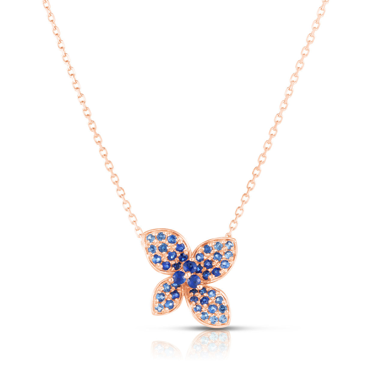 Blue Sapphire Hydrangea Necklace, 14k rose gold - URBAETIS Fine Jewelry