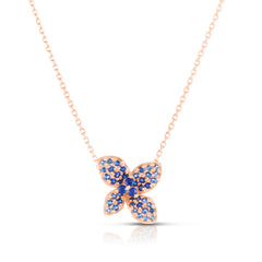 Blue Sapphire Hydrangea Necklace, 14k rose gold - URBAETIS Fine Jewelry