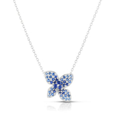 Blue Sapphire Hydrangea Necklace, 14k white gold - URBAETIS Fine Jewelry