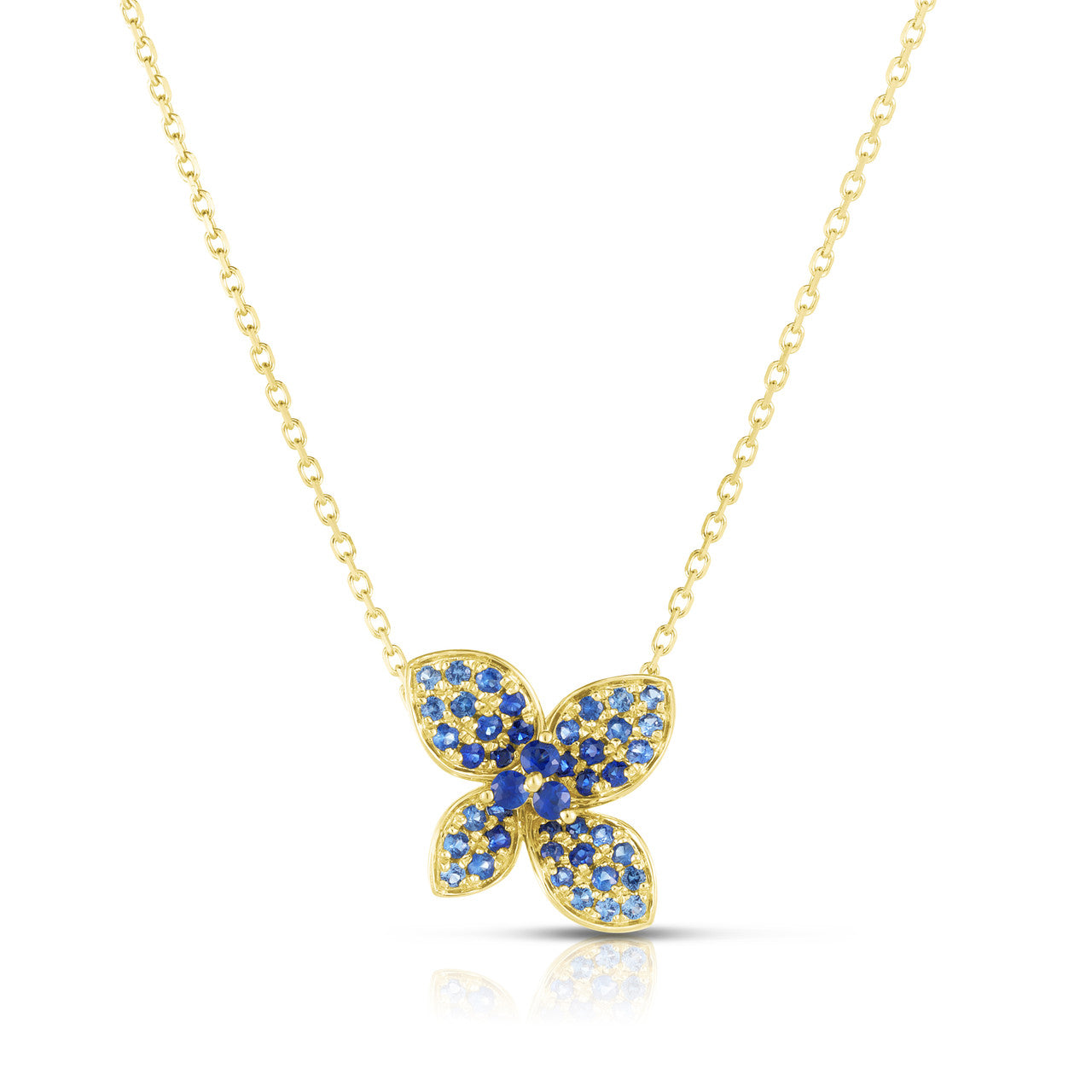 Blue Sapphire Hydrangea Necklace, 14k yellow gold - URBAETIS Fine Jewelry