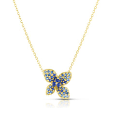 Blue Sapphire Hydrangea Necklace, 14k yellow gold - URBAETIS Fine Jewelry