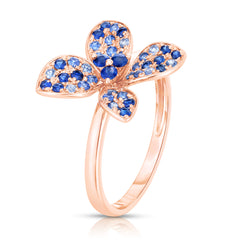 Blue Sapphire Hydrangea Ring, 14k rose gold, side view - URBAETIS Fine Jewelry