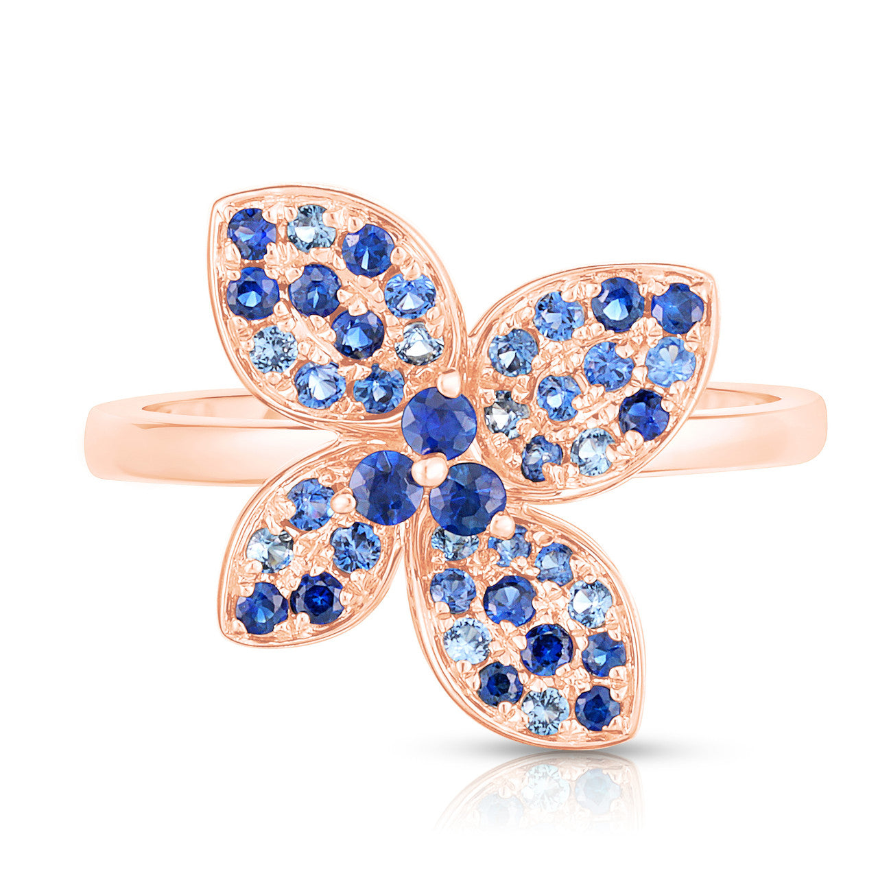 Blue Sapphire Hydrangea Ring, 14k rose gold - URBAETIS Fine Jewelry
