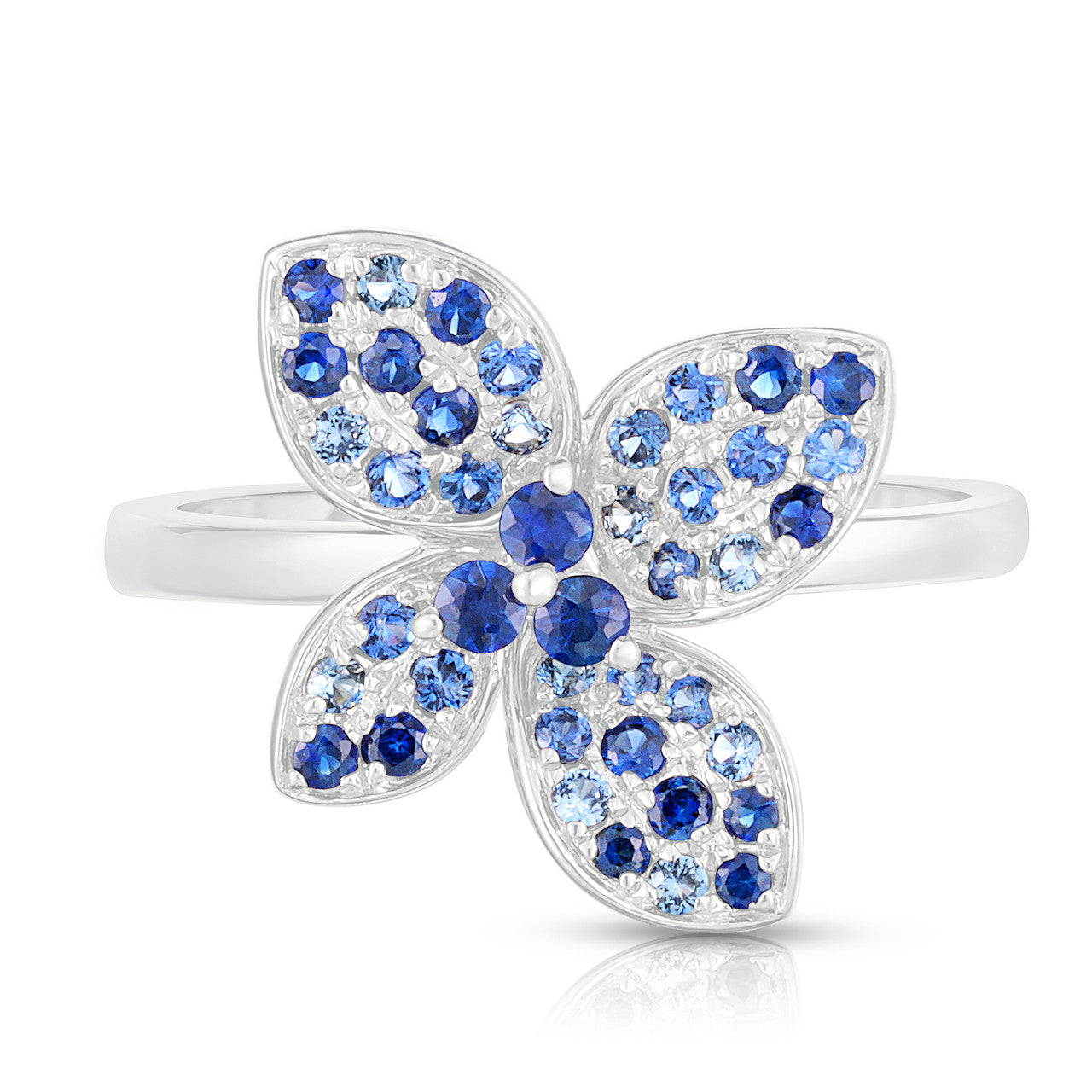 Blue Sapphire Hydrangea Ring, 14k white gold - URBAETIS Fine Jewelry