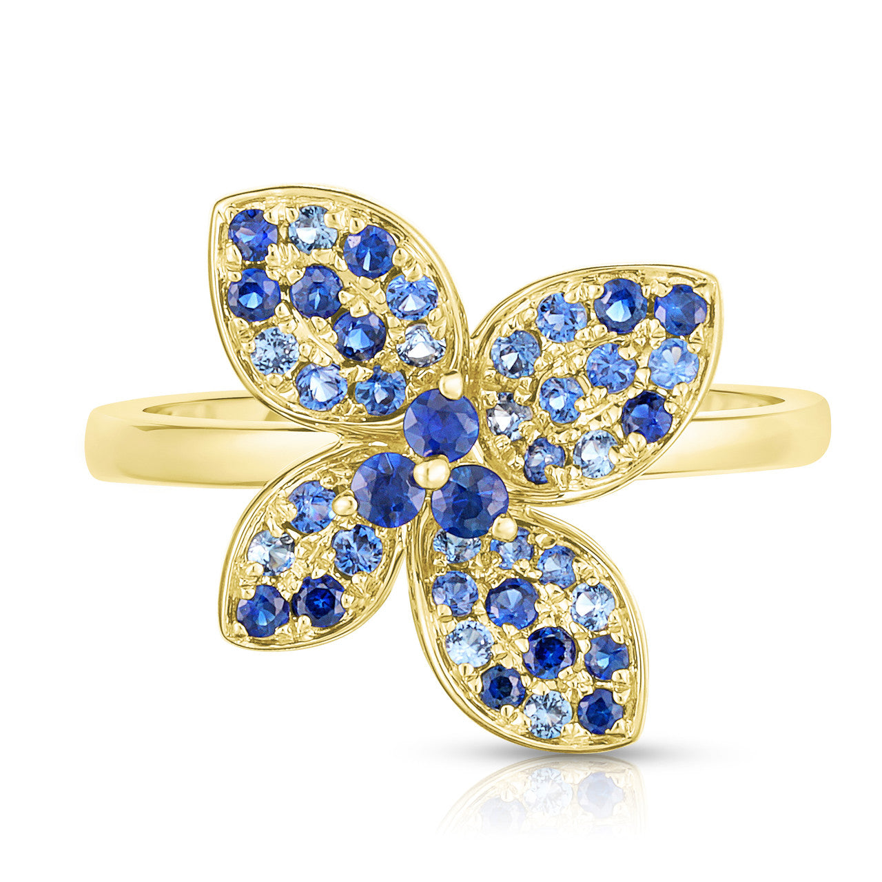 Blue Sapphire Hydrangea Ring, 14k yellow gold - URBAETIS Fine Jewelry