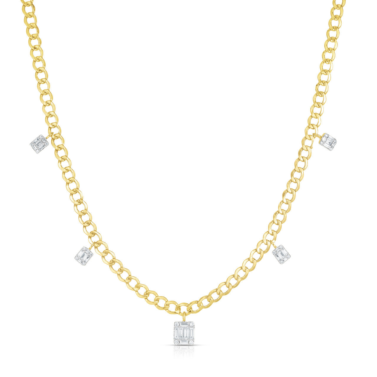 Petite Emerald and Large Emerald Center Dangle Necklace, 14K Yellow Gold- URBAETIS Fine Jewelry