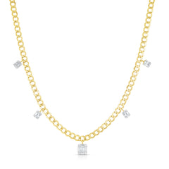 Petite Emerald and Large Emerald Center Dangle Necklace, 14K Yellow Gold- URBAETIS Fine Jewelry