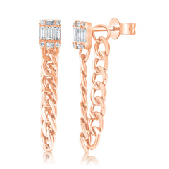 Emerald Illusion Curb Chain Studs, 14K Rose Gold- URBAETIS Fine Jewelry