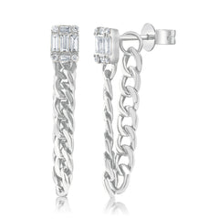 Emerald Illusion Curb Chain Studs, 14k White Gold- URBAETIS Fine Jewelry