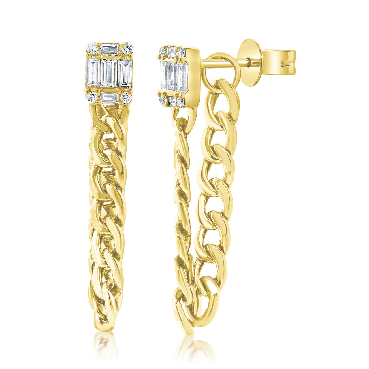 Emerald Illusion Curb Chain Studs, 14K Yellow Gold- URBAETIS Fine Jewelry