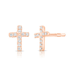 Diamond Cross Studs, 14K Rose Gold- URBAETIS Fine Jewelry