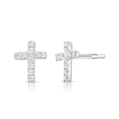 Diamond Cross Studs, 14K White Gold- URBAETIS Fine Jewelry