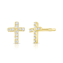 Diamond Cross Studs, 14K Yellow Gold- URBAETIS Fine Jewelry