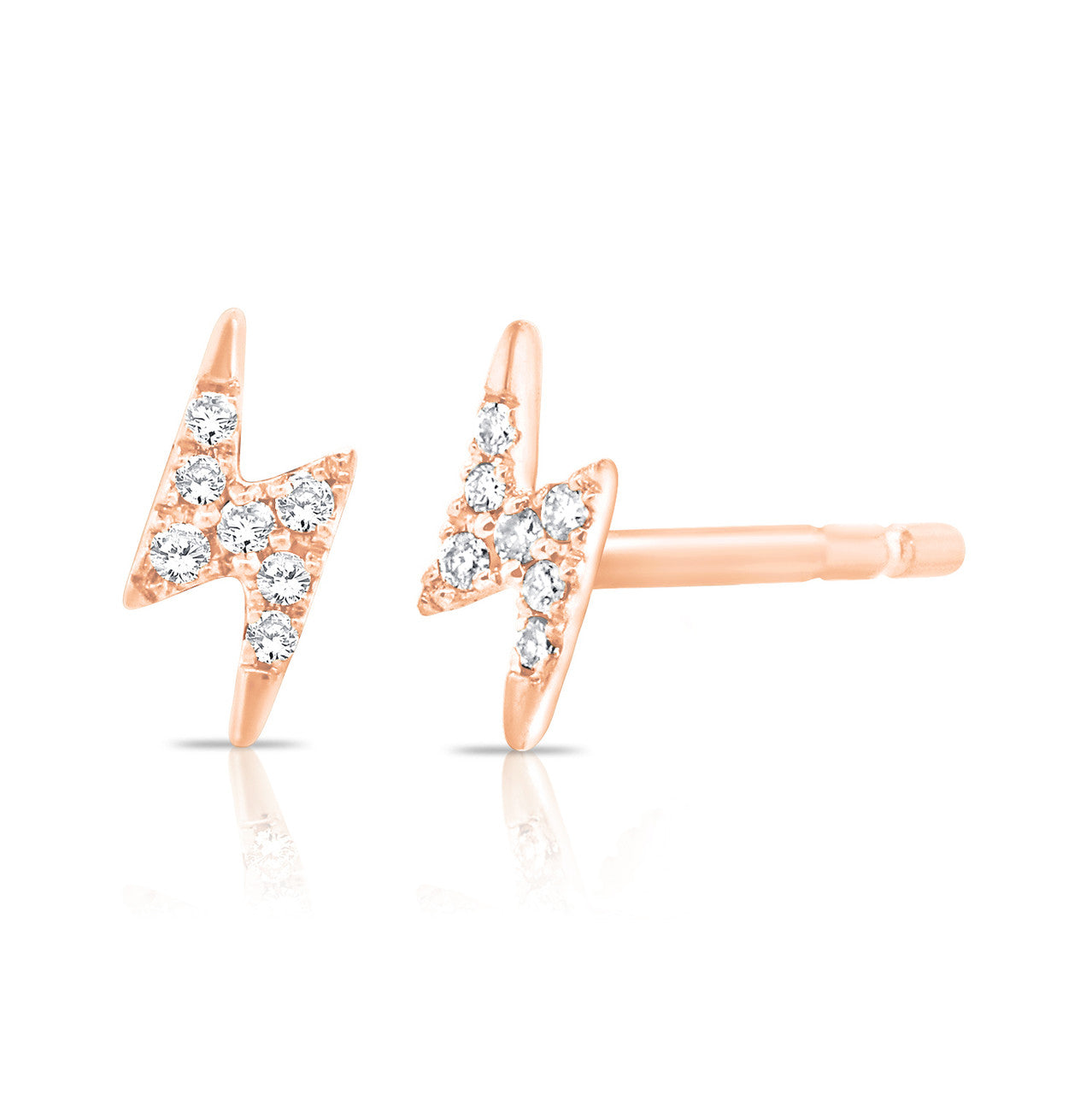Diamond Lightning Bolt Studs, 14K Rose Gold- URBAETIS Fine Jewelry