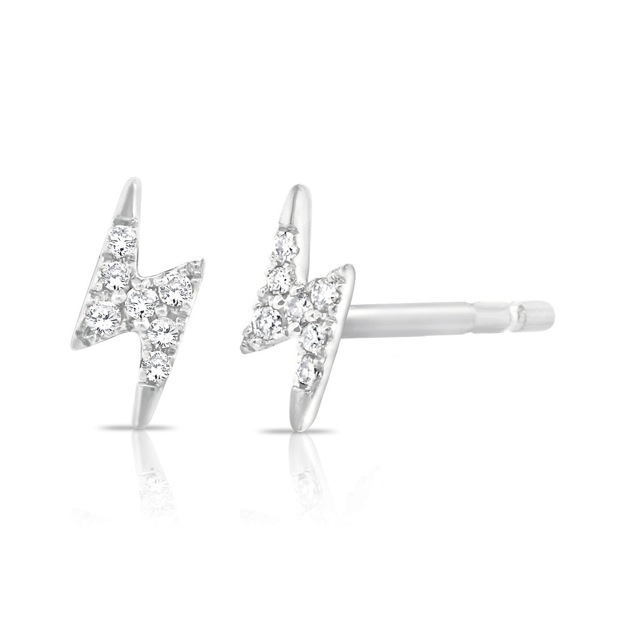 Diamond Lightning Bolt Studs, 14K White Gold- URBAETIS Fine Jewelry