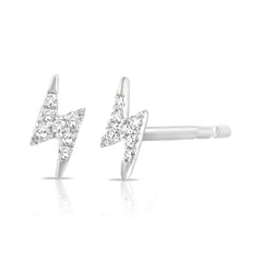 Diamond Lightning Bolt Studs, 14K White Gold- URBAETIS Fine Jewelry