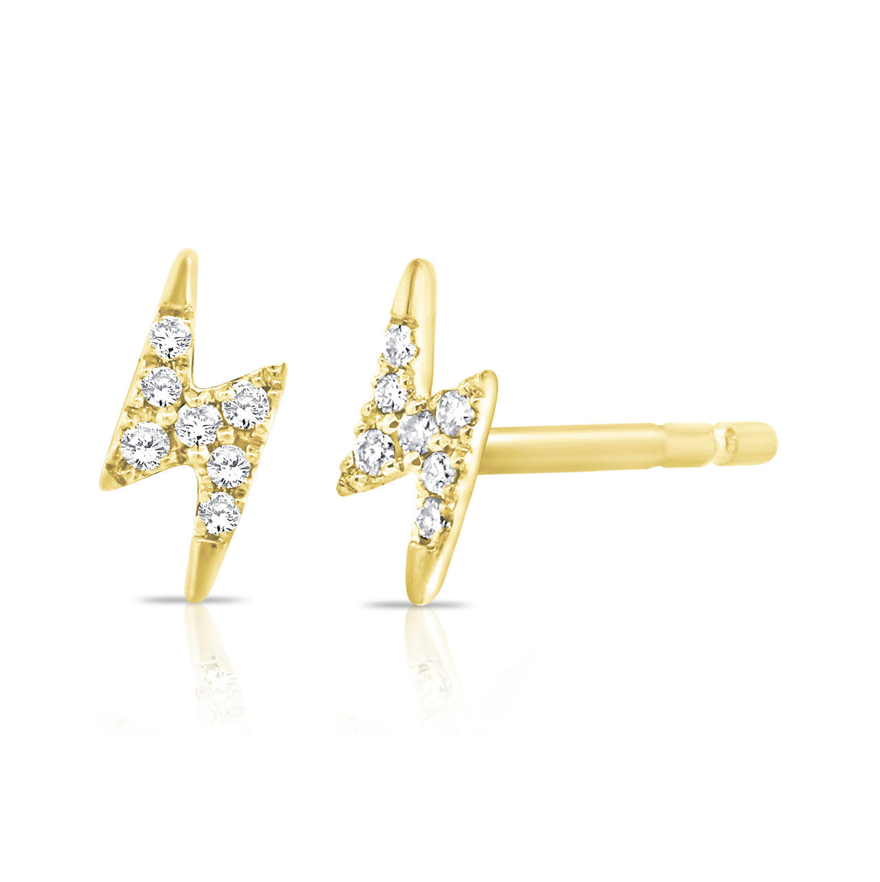 Diamond Lightning Bolt Studs, 14K Yellow Gold- URBAETIS Fine Jewelry