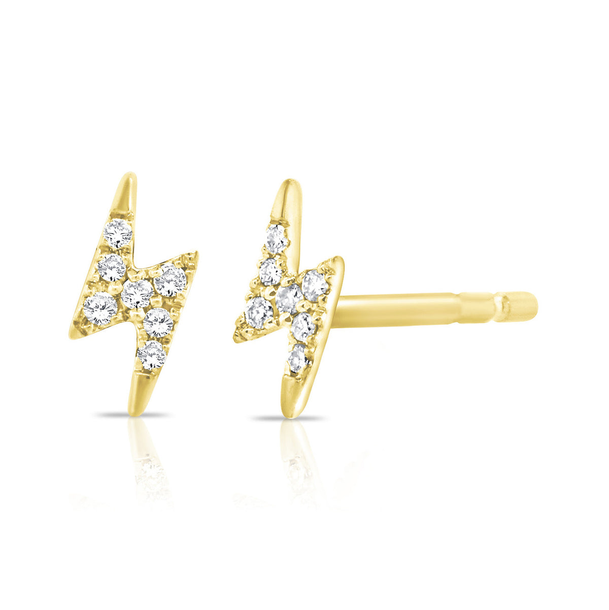 Diamond Lightning Bolt Studs, 14K Yellow Gold- URBAETIS Fine Jewelry