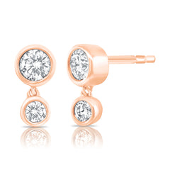 Diamond Bezel Dangle Studs, 14K Rose Gold- URBAETIS Fine Jewelry