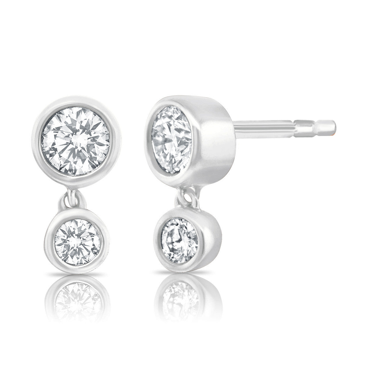 Diamond Bezel Dangle Studs, 14K White Gold- URBAETIS Fine Jewelry