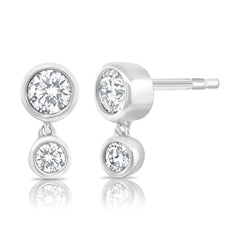 Diamond Bezel Dangle Studs, 14K White Gold- URBAETIS Fine Jewelry