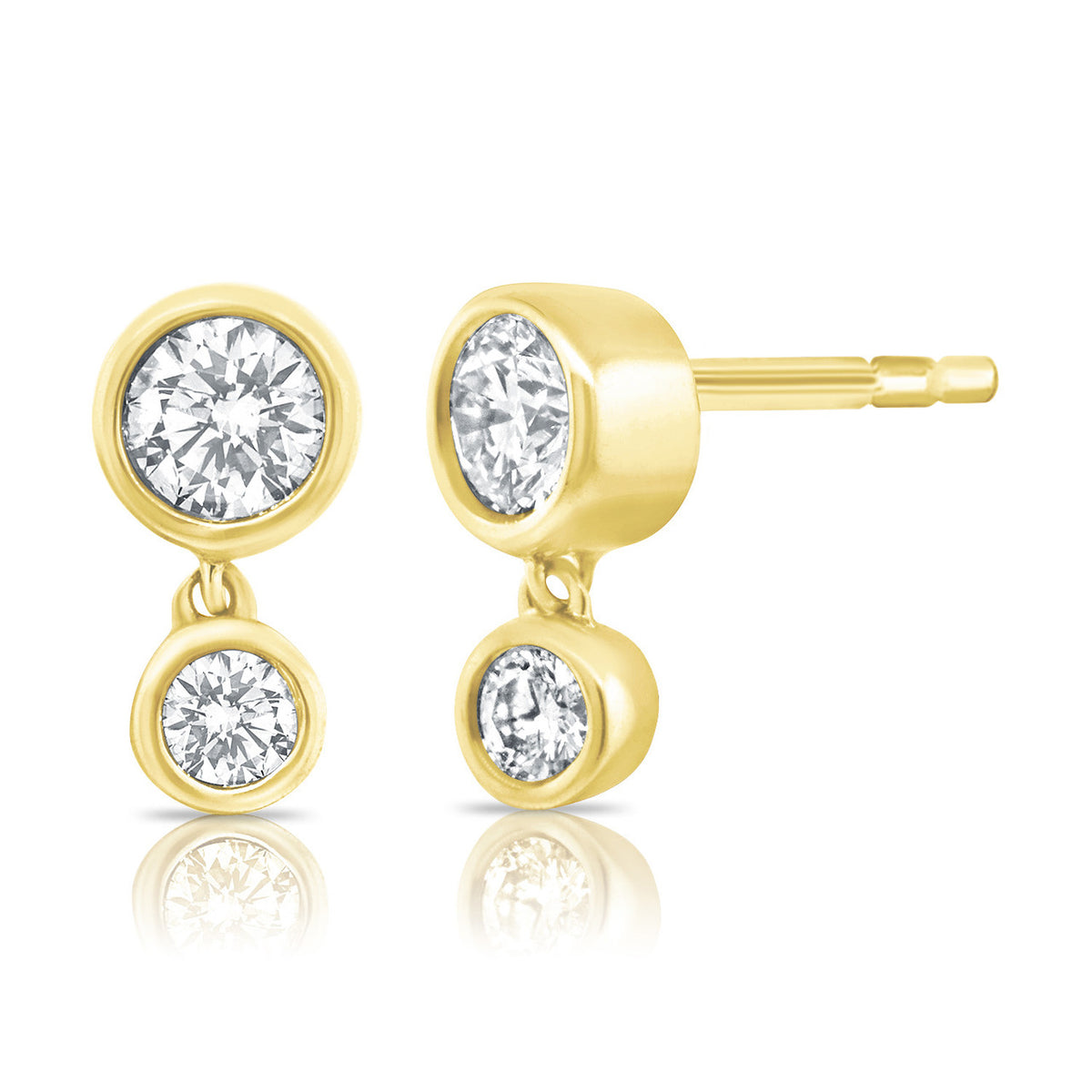 Diamond Bezel Dangle Studs, 14K Yellow Gold- URBAETIS Fine Jewelry