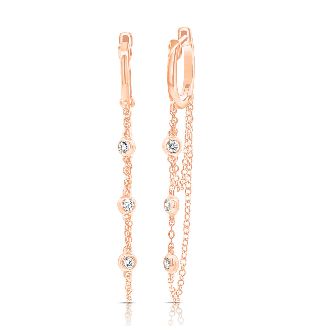 Gold Huggie with Diamonds by the Yard, 14K Rose Gold- URBAETIS Fine Jewelry