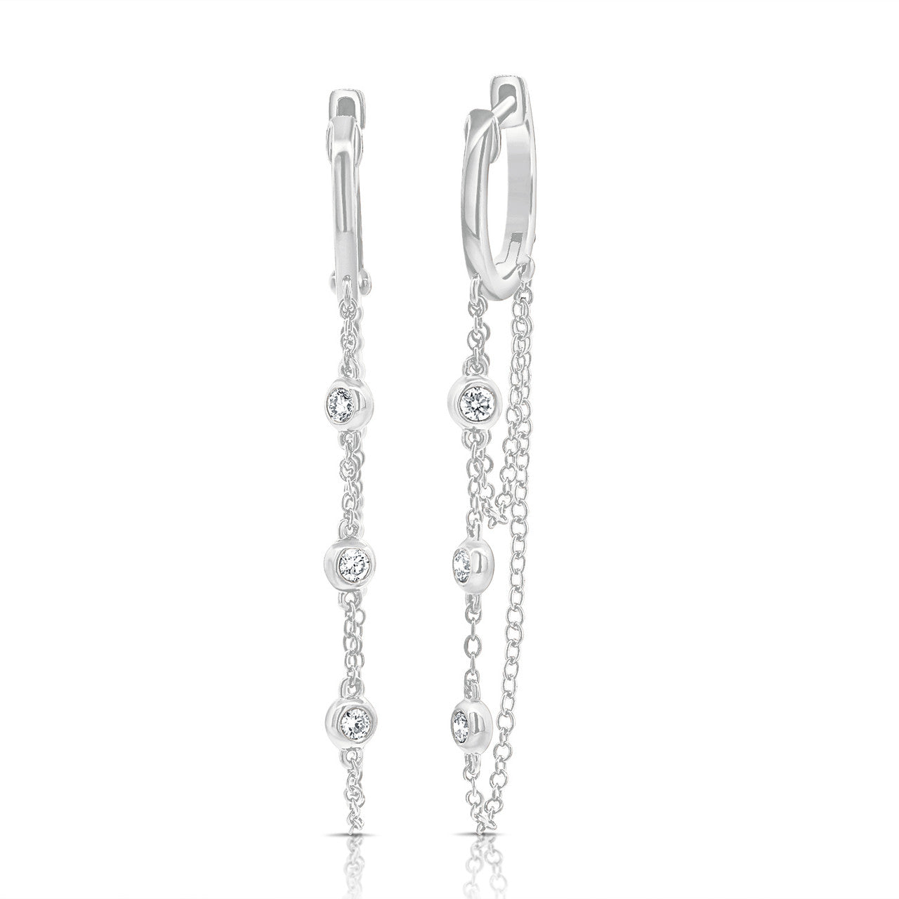 Gold Huggie with Diamonds by the Yard, 14K White Gold- URBAETIS Fine Jewelry