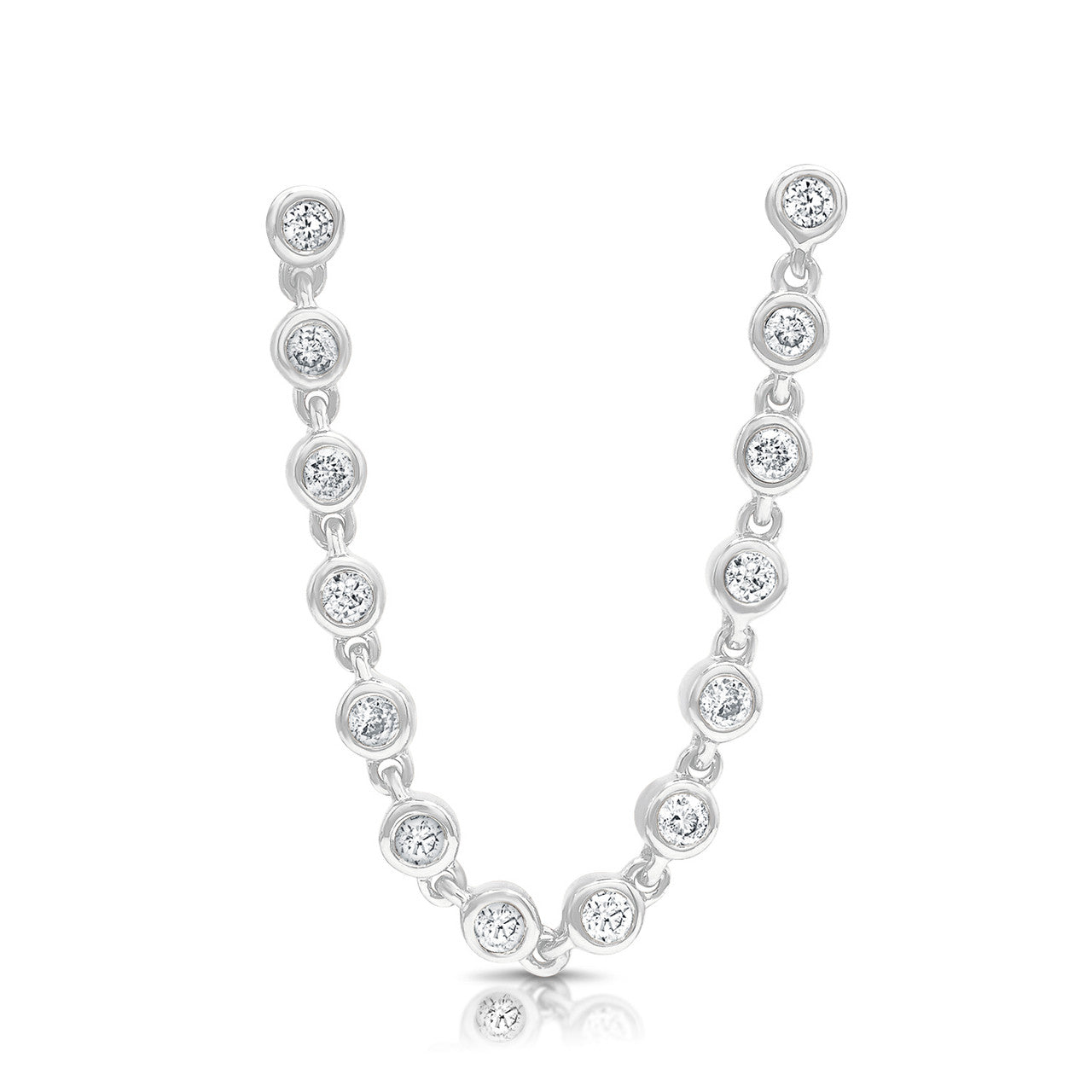 Double Stud with Diamond Bezel Chain, 14K White Gold- URBAETIS Fine Jewelry