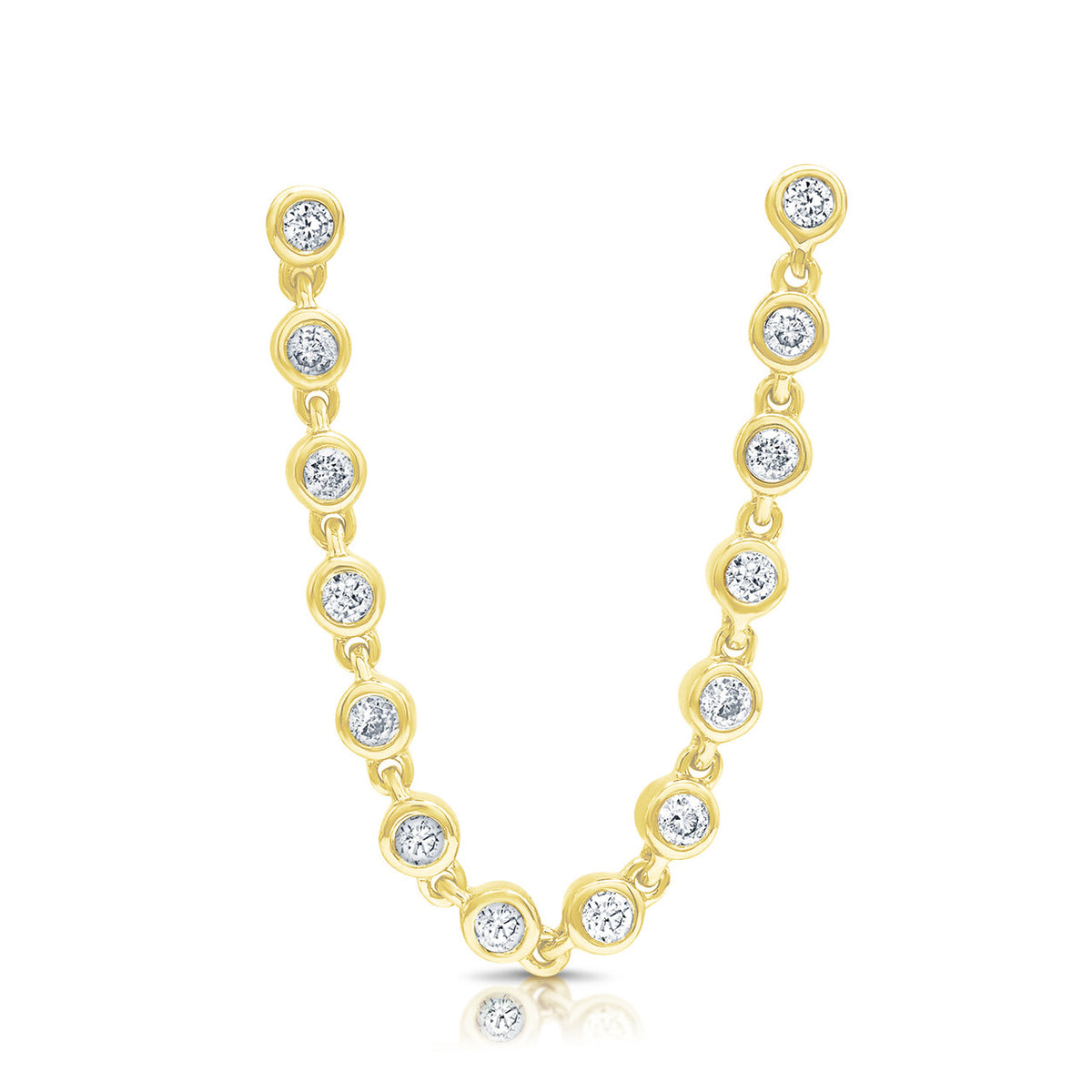Double Stud with Diamond Bezel Chain, 14K Yellow Gold- URBAETIS Fine Jewelry