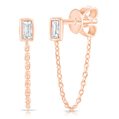 Diamond Bezel Baguette Chain Studs, 14K Rose Gold - URBAETIS Fine Jewelry