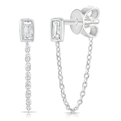 Diamond Bezel Baguette Chain Studs, 14K white Gold- URBAETIS Fine Jewelry