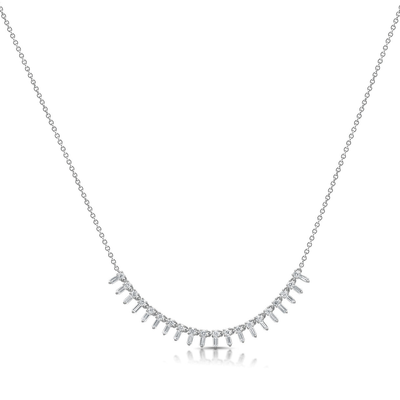 Baguette and Round Diamond Necklace, 14K White Gold- URBAETIS Fine Jewelry