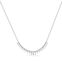 Baguette and Round Diamond Necklace, 14K White Gold- URBAETIS Fine Jewelry