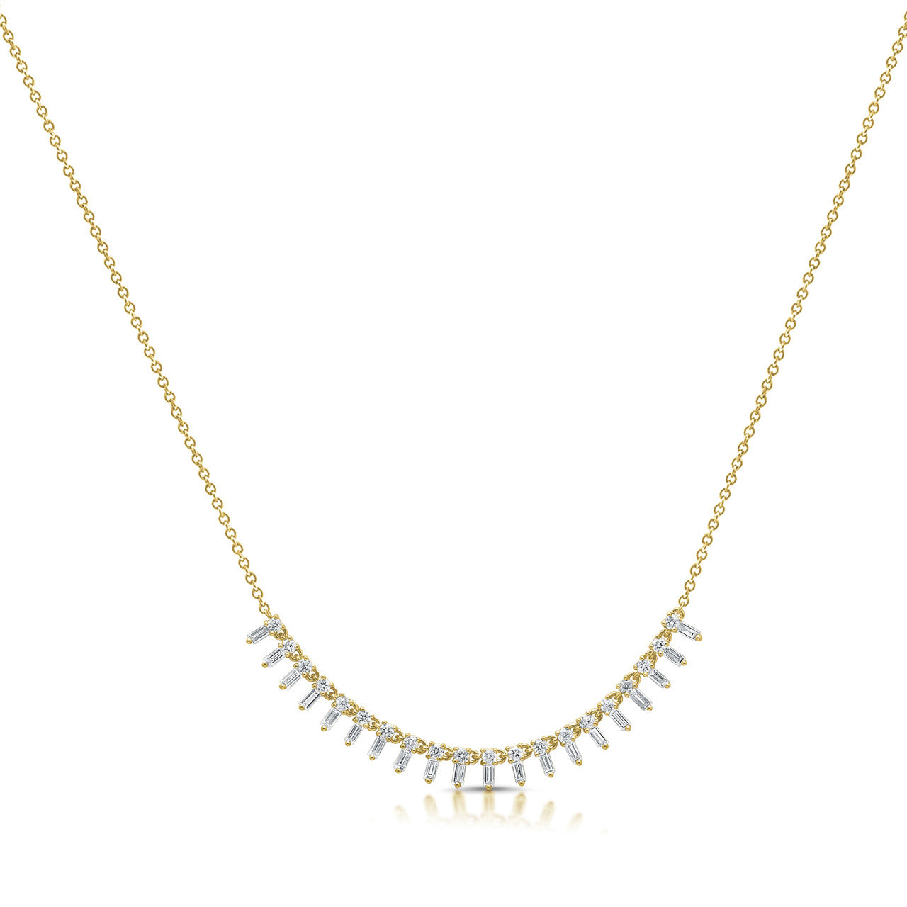 Baguette and Round Diamond Necklace, 14K Yellow  Gold- URBAETIS Fine Jewelry