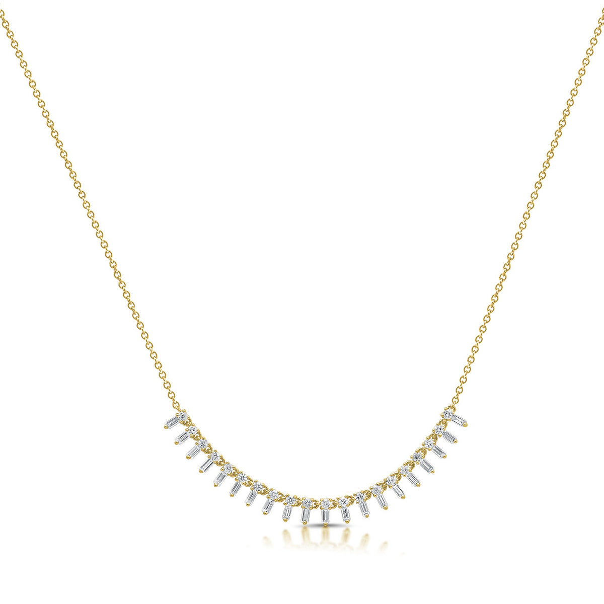 Baguette and Round Diamond Necklace, 14K Yellow  Gold- URBAETIS Fine Jewelry
